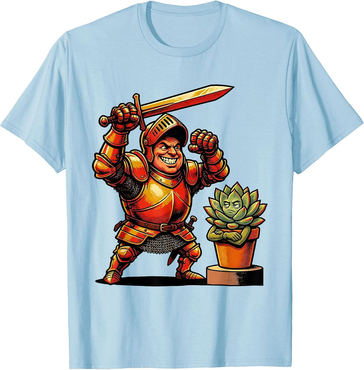 Men's Knight vs. Houseplant Sarcastic Humor Graphic T-Shirt - Baby Blue