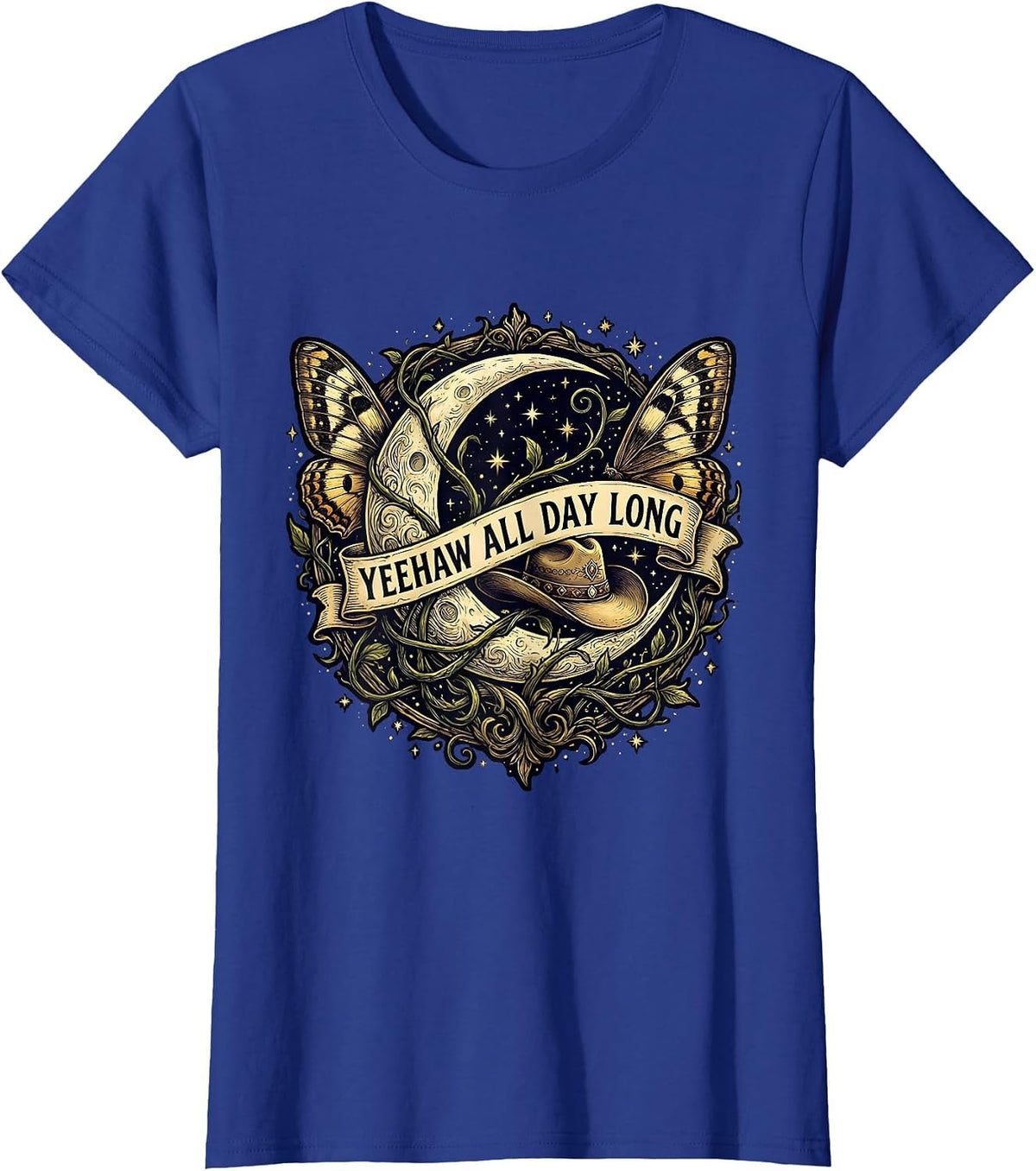 Women's Yeehaw All Day Long Western Cowboy Design T-Shirt - Royal Blue