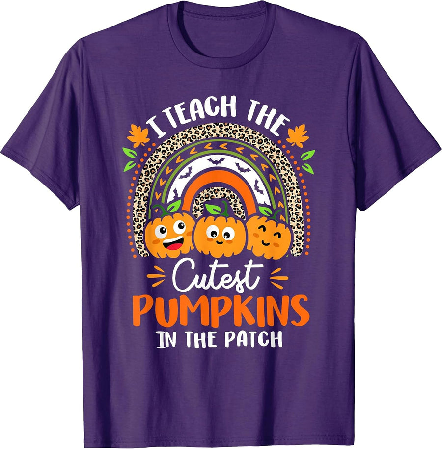 I Teach The Cutest Pumpkins in The Patch Teacher Halloween Tees T Shirts for Women Men - As Pictured