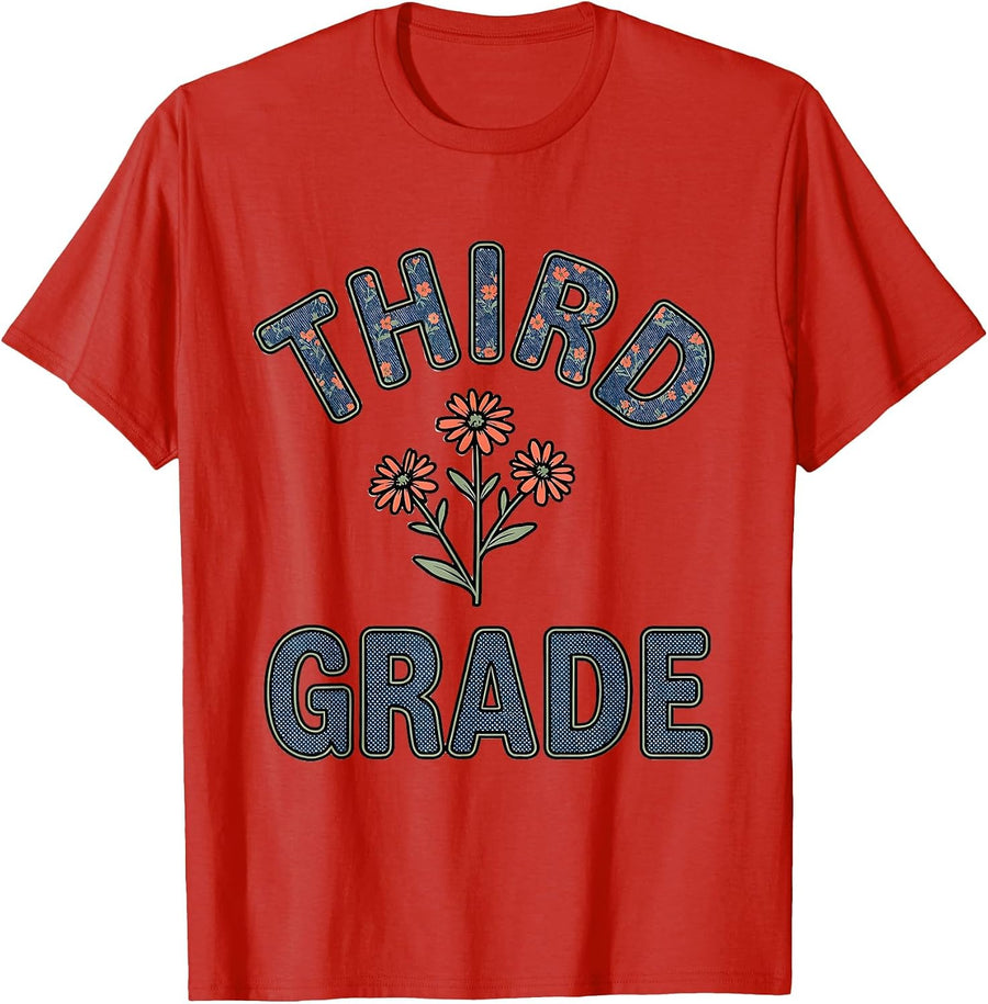 Men's Third Grade Bold Floral Back To School Teacher Gift T-Shirt - Red