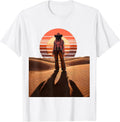 Men's Pink Cowgirl Long Shadow Desert Sand Graphic T-Shirt - White