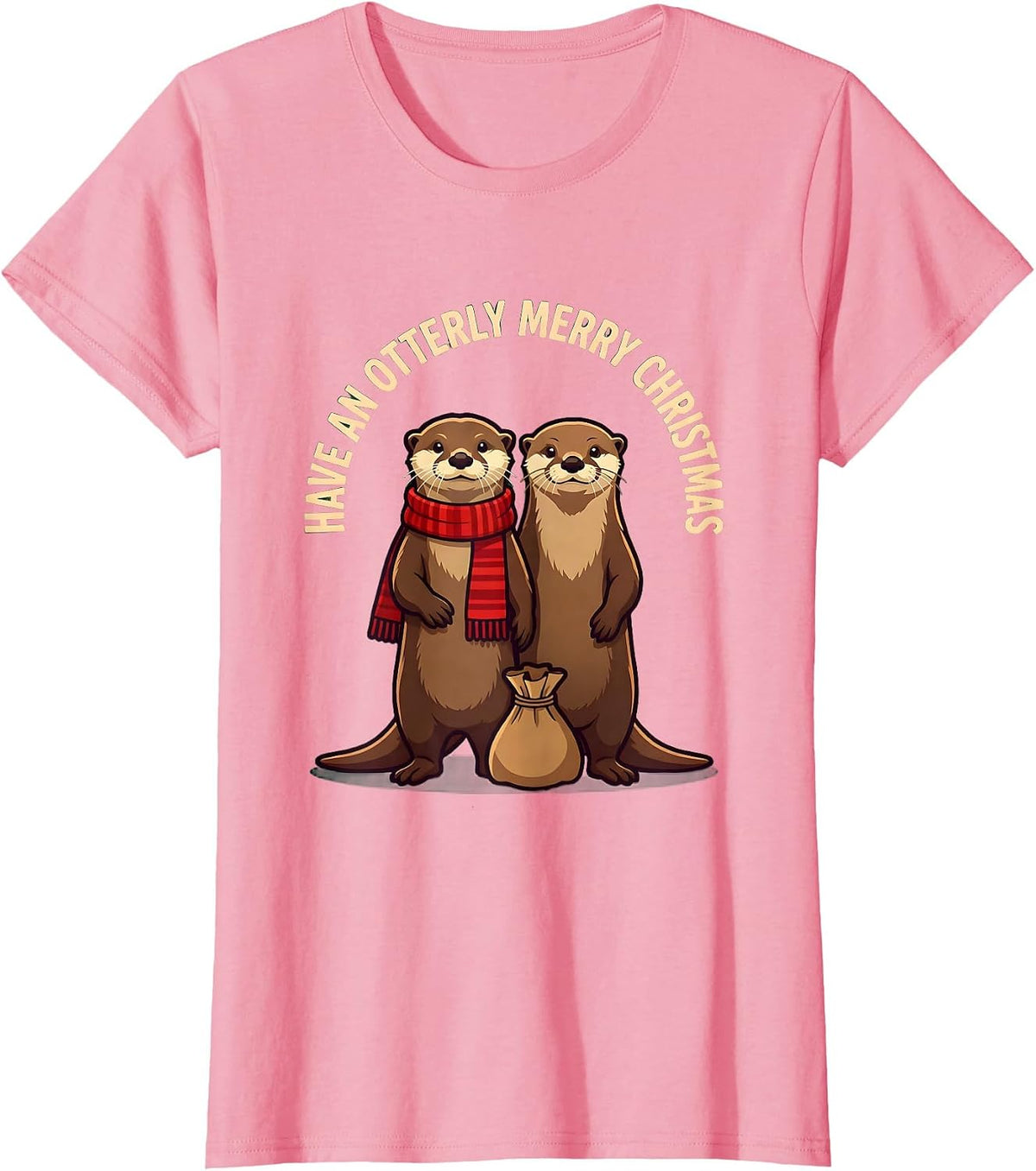 Women's Have An Otterly Merry Christmas Funny Otter Lover Holiday T-Shirt - Pink