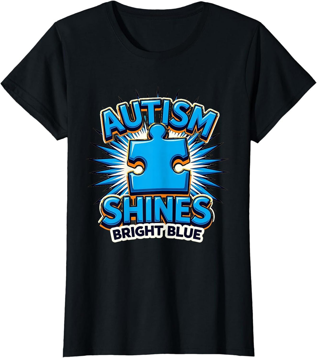 Autism Shines Bright Blue Awareness Design T-Shirt - Black