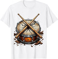 Men's 80s Rock Crossed Drumsticks Cracked Snare Drum T-Shirt - White