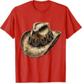 Men's Cowboy Hat Horseshoe Western Graphic Design T-Shirt - Red