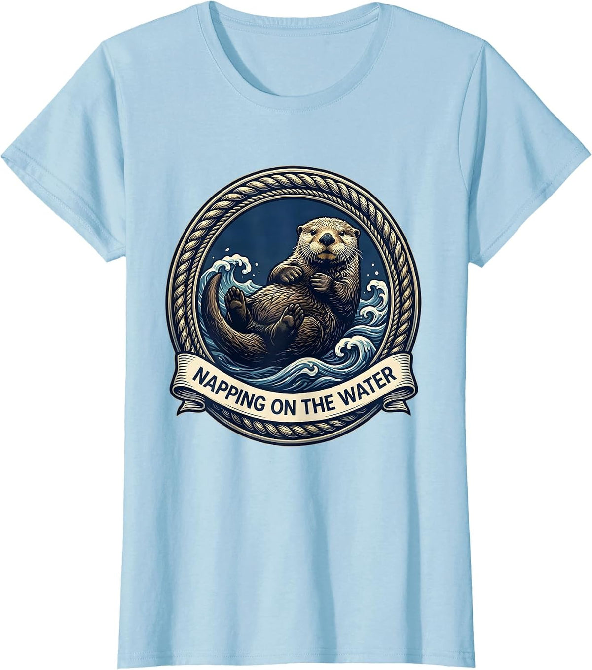 Women's Napping on the Water Sea Otter Design T-Shirt - Baby Blue