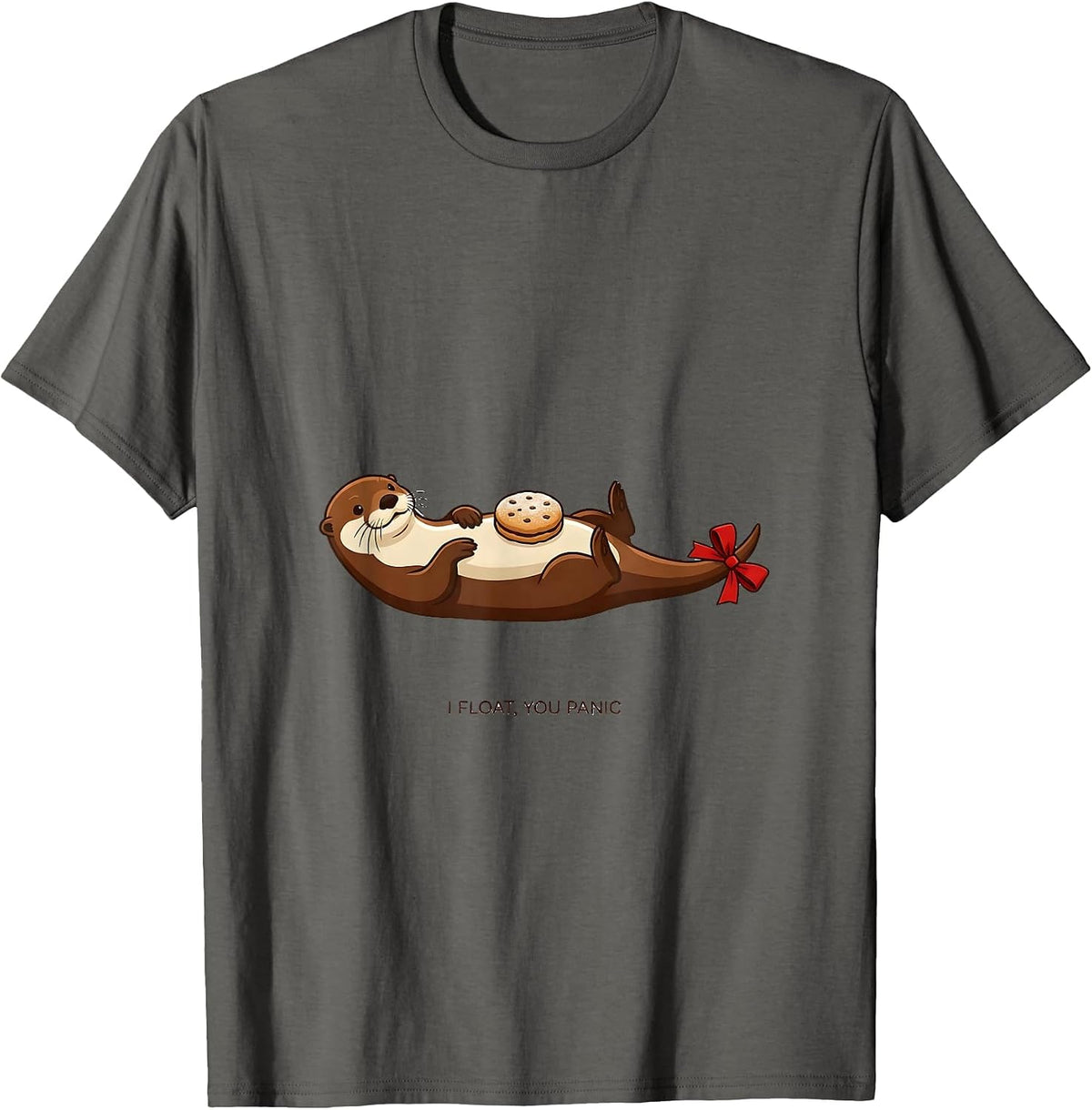 Men's I Float, You Panic Whimsical Otter Christmas Pun Holiday T-Shirt - Asphalt Grey