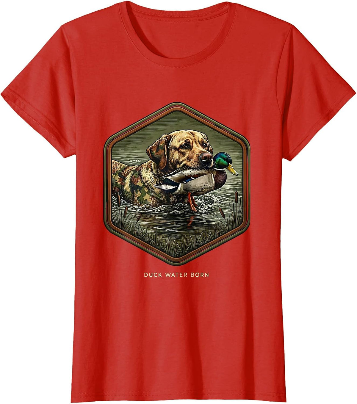 Duck Water Born Emblem Labrador Hunting Dog Waterfowl Marsh T-Shirt - Red