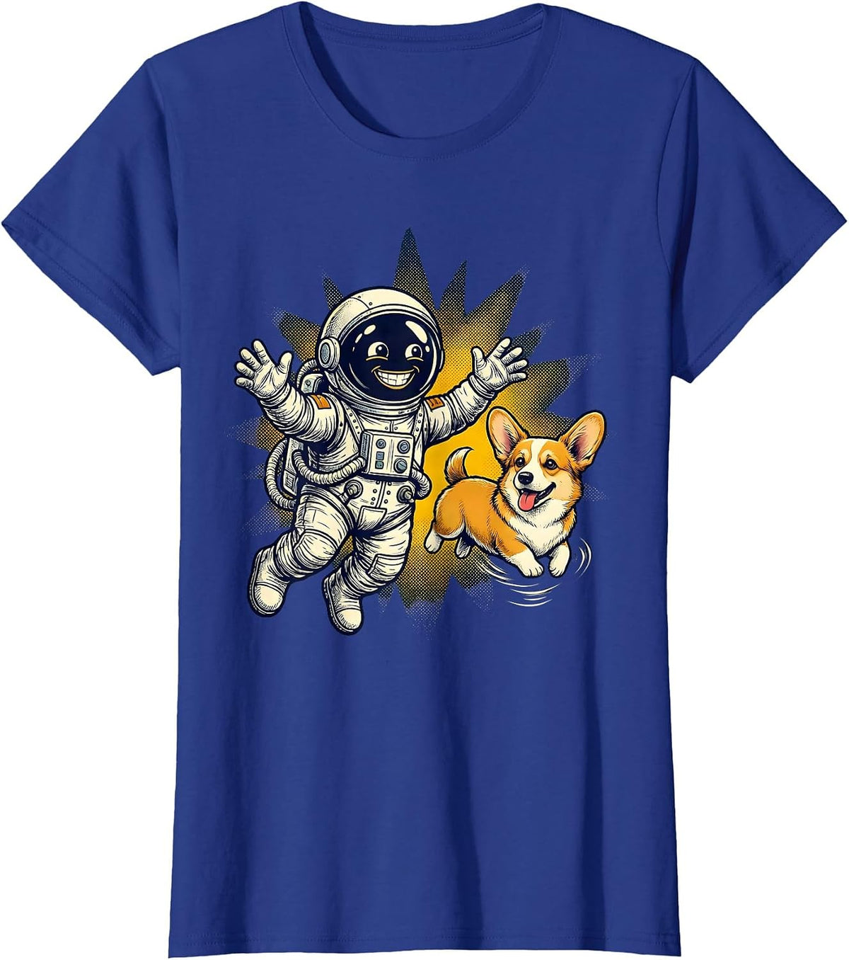 Women's Astronaut Space Corgi Floating Galaxy Dog T-Shirt - Royal Blue