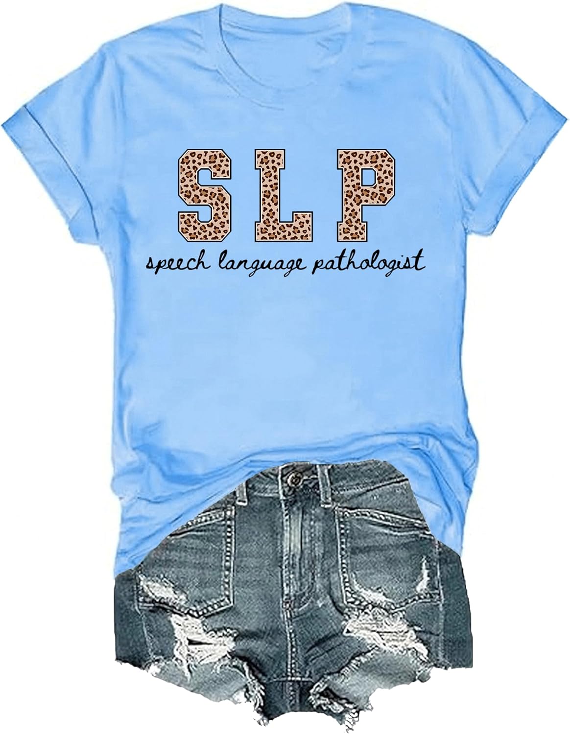 Speech Therapy Shirt Speech Language Pathologist SLP T-Shirt Leopard SLP Therapy Shirts for Women Graphic Tees - Crewneck