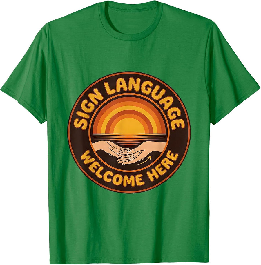 Men's Sign Language Welcome Here Funny ASL Teacher Classroom Humor T-Shirt - Kelly Green