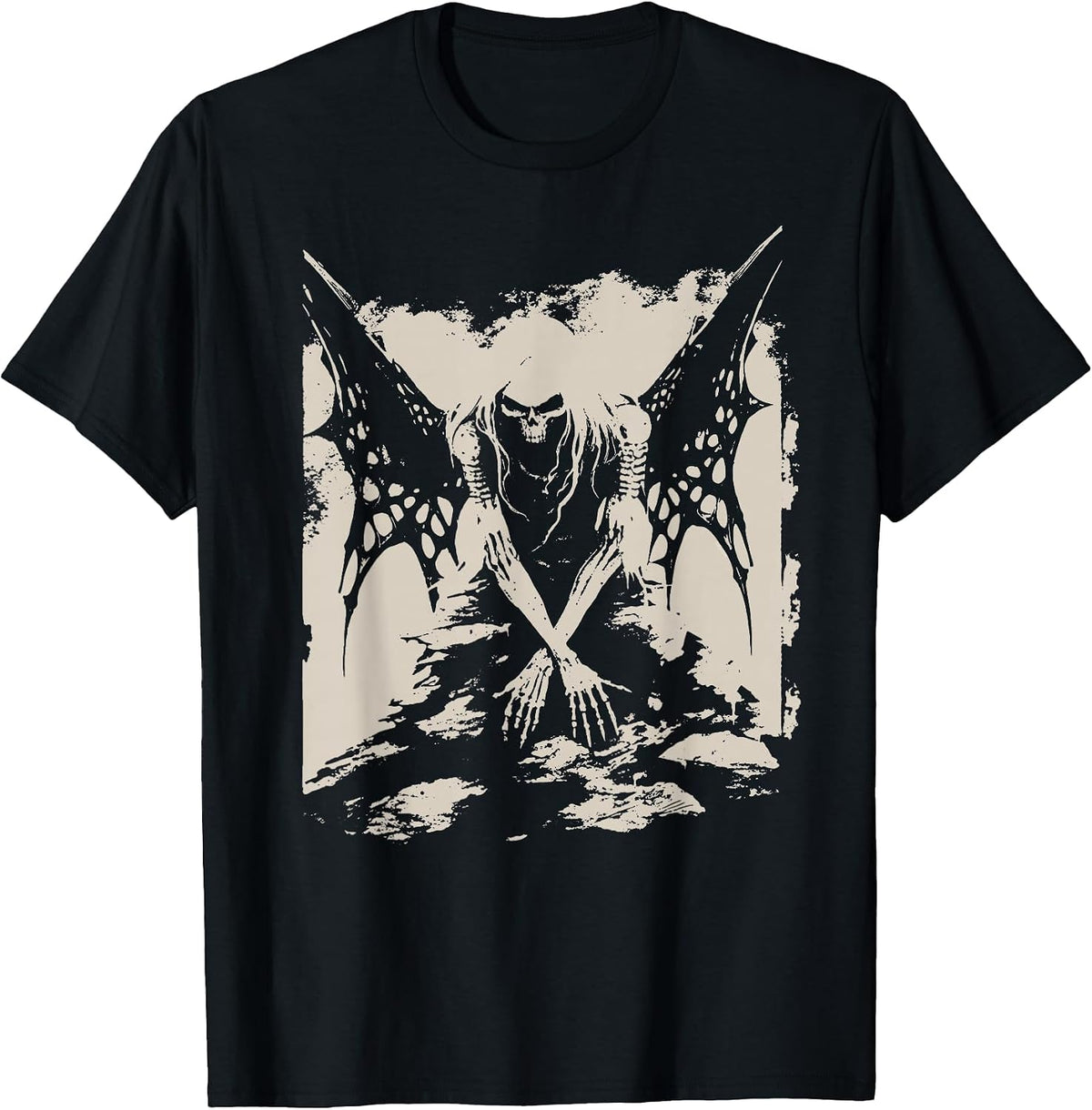 Goth Demon Fallen Fairy Angel Occult Dark Art Alt Aesthetic T-Shirt, Men, Black, Small - As Pictured