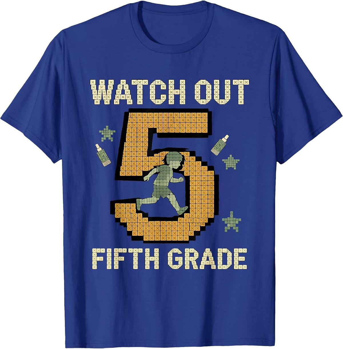 Watch Out, Fifth Grade Cross Stitch Sampler Back to School T-Shirt - Royal Blue