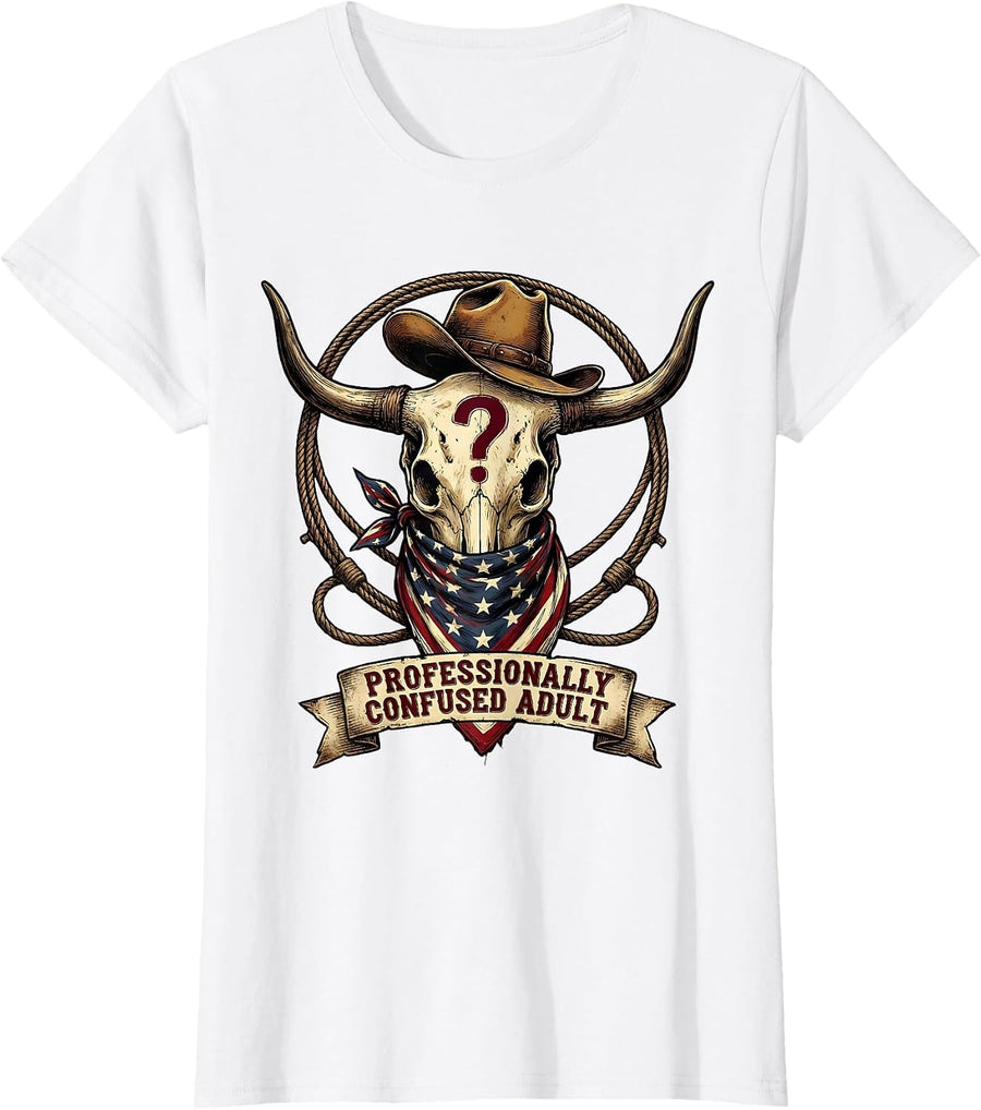 Women's Professionally Confused Adult Funny Humor Design T-Shirt - White