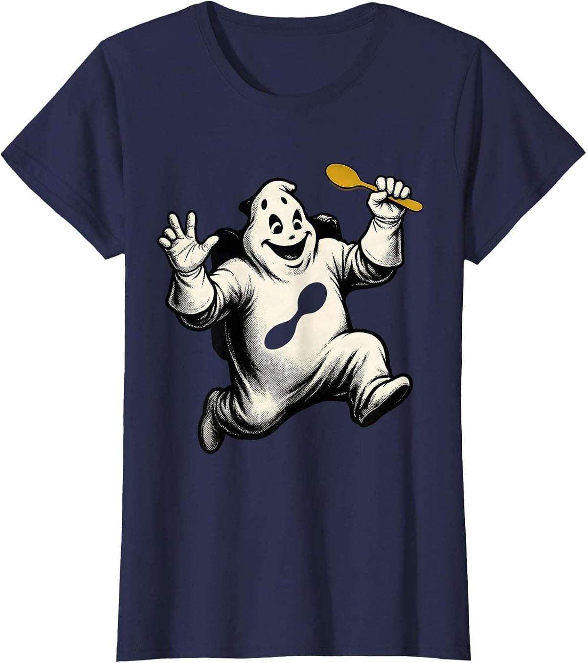 Women's Retro Cartoon Ghost Sped Para Teacher Halloween T-Shirt - Navy Blue