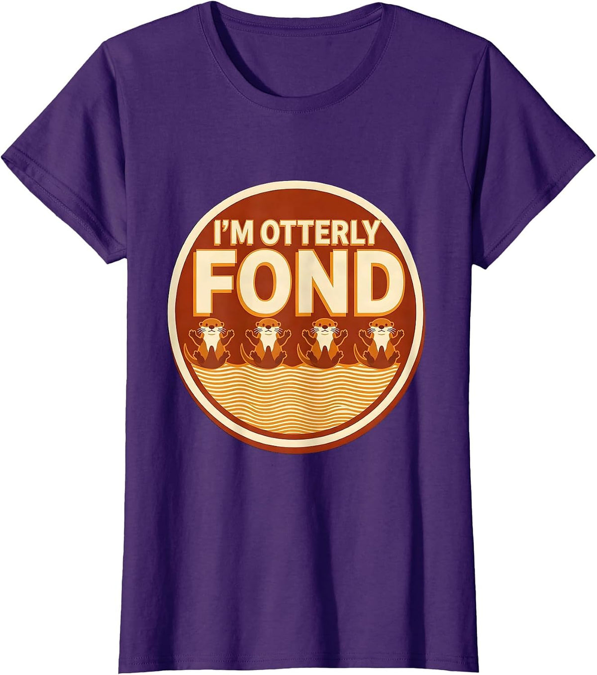 Women's I'm Otterly Fond Wood Type Letterpress Funny Otter Lover T-Shirt - Purple