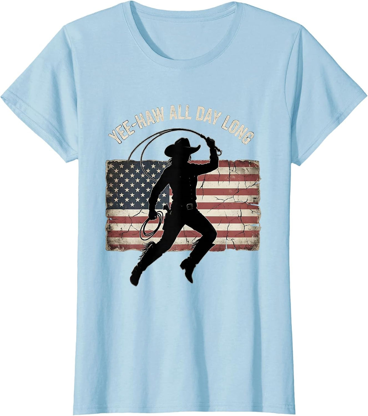 Yee-Haw All Day Long Cowgirl Design T-Shirt - Baby Blue