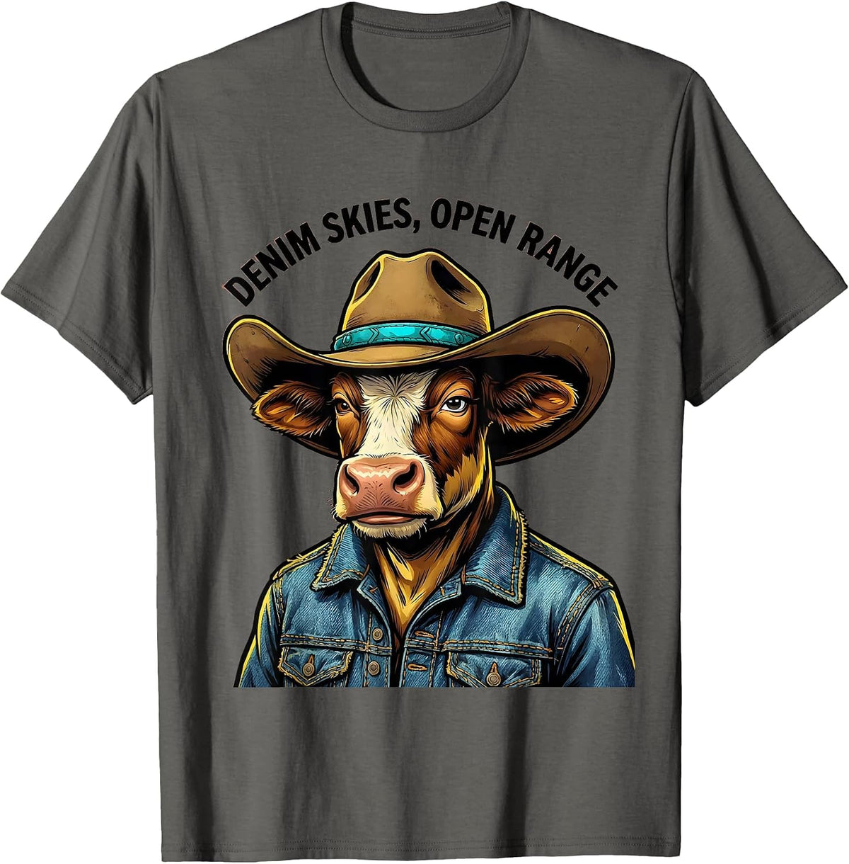 Men's Denim Skies Open Range Cowgirl Design T-Shirt - Asphalt Grey
