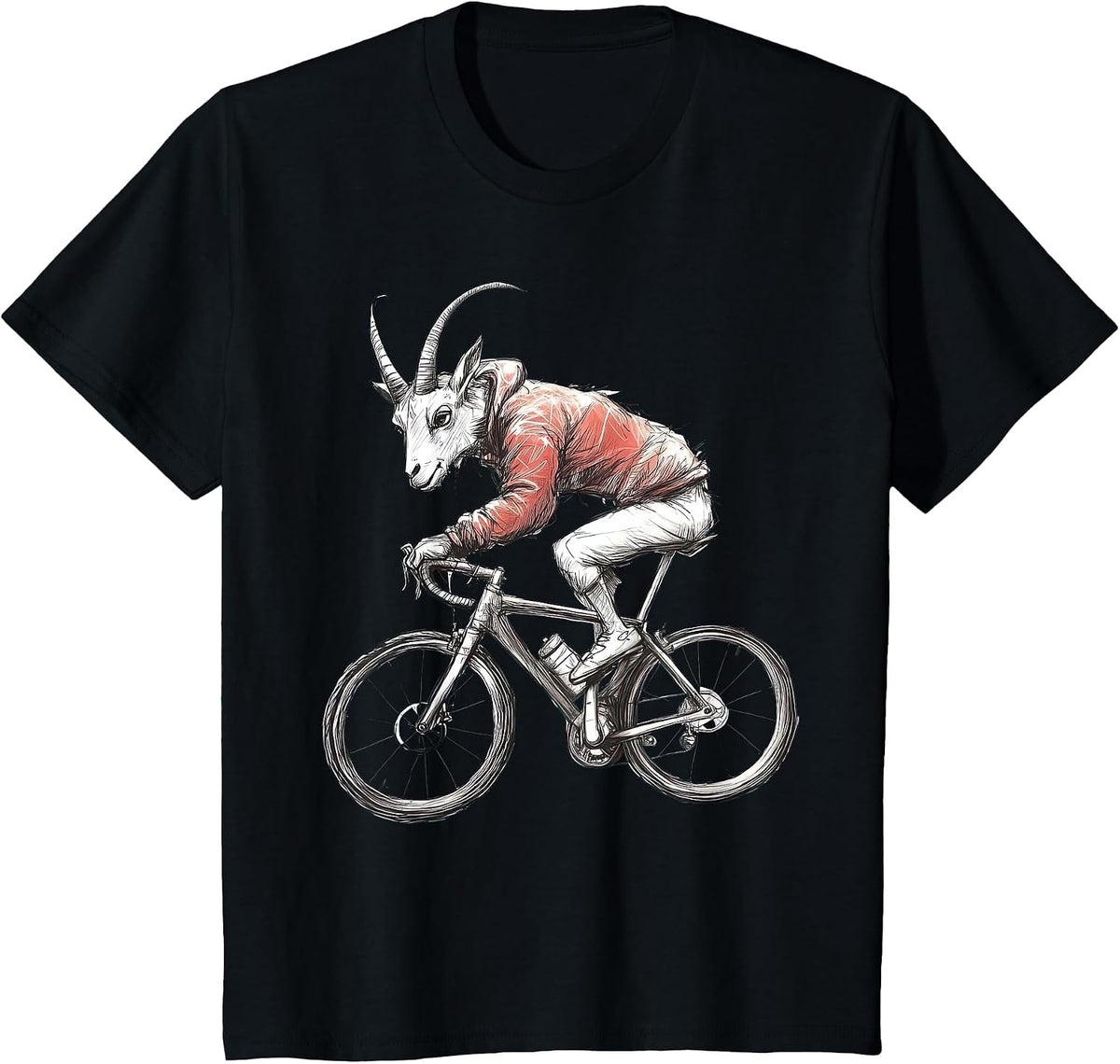 Vintage Goat On Bicycle Riding Cycling Farm Animal Bike T-Shirt - Black