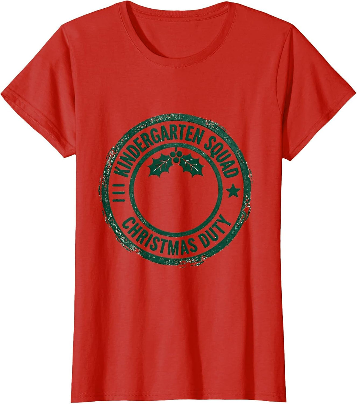 Kindergarten Squad Christmas Duty Rubber Stamp Teacher Humor T-Shirt - Red