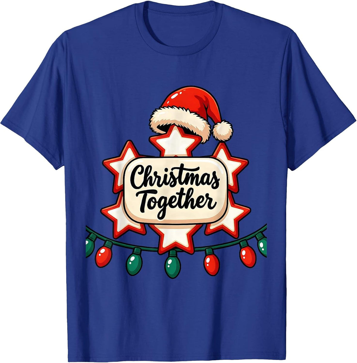 Men's Christmas Together Festive Holiday Family Matching Santa Hat T-Shirt - Royal Blue