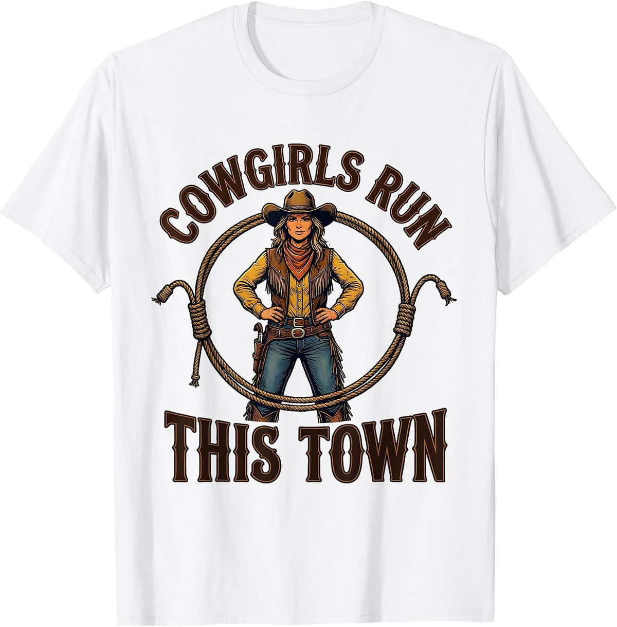 Men's Cowgirls Run This Town Western Graphic Design T-Shirt - White