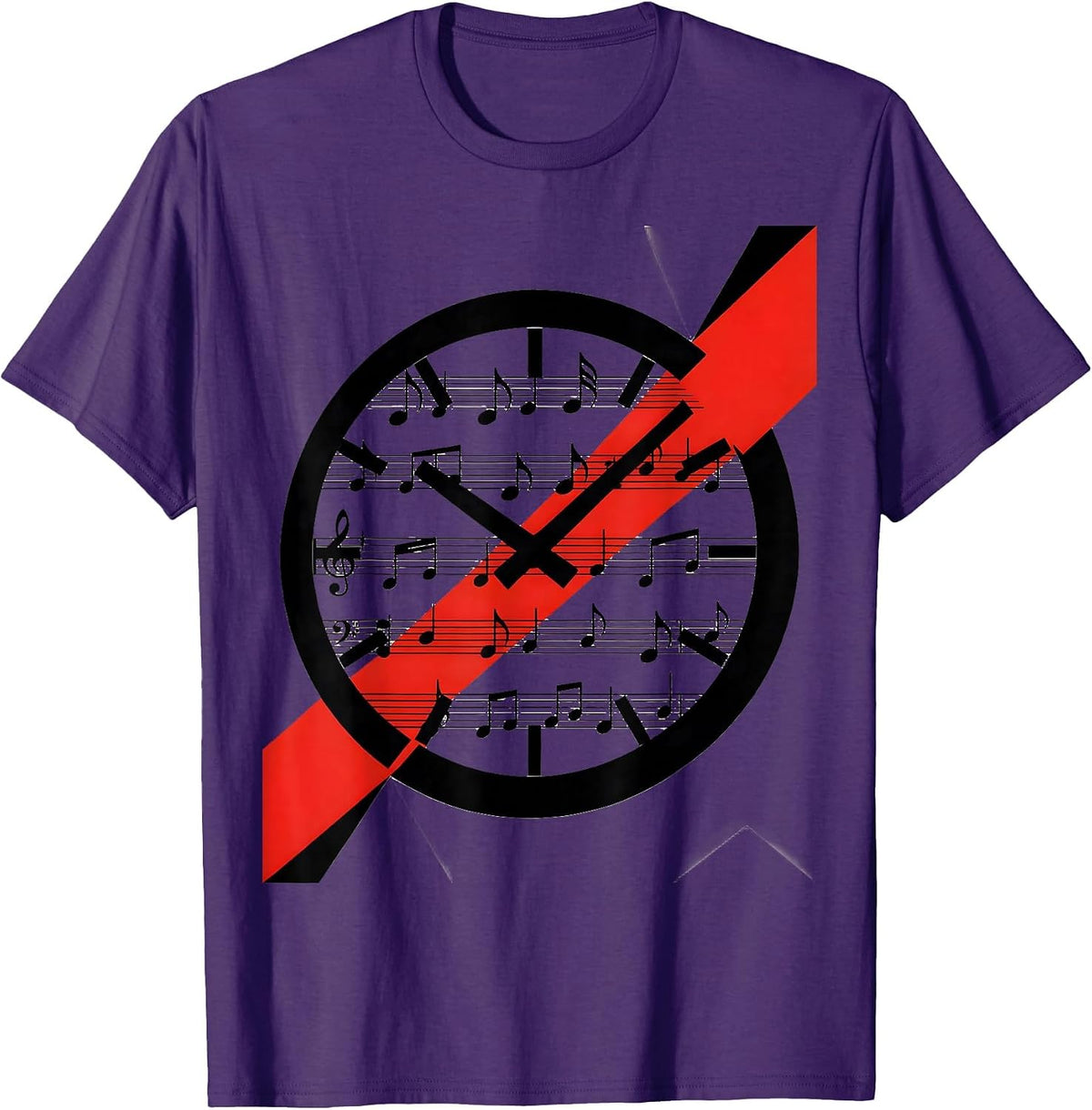 Black Clock Musical Staff Fusion Constructivist Poster Music T-Shirt - Purple