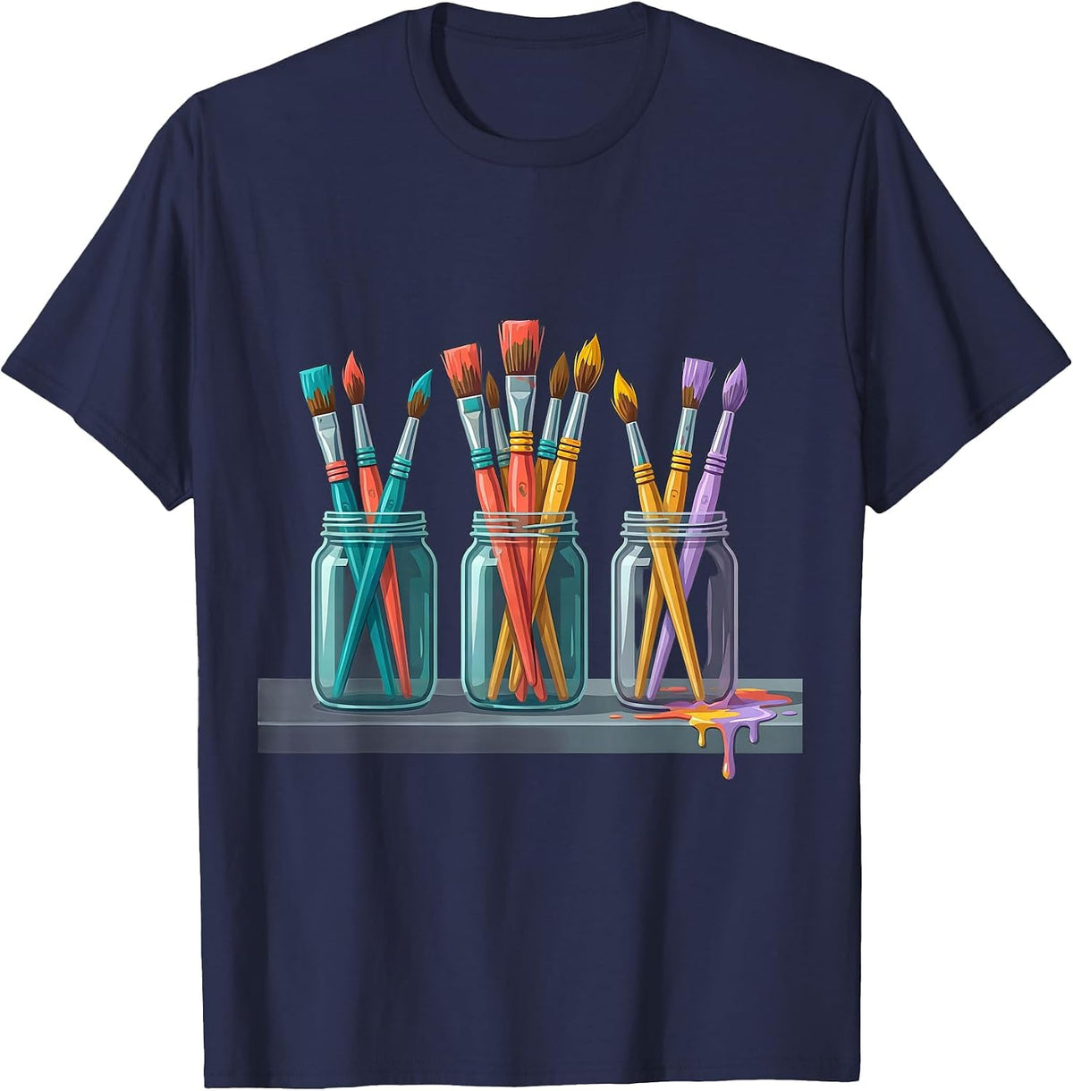 Men's Paint Jar Overflow Artist Humor Studio Wear T-Shirt - Navy Blue