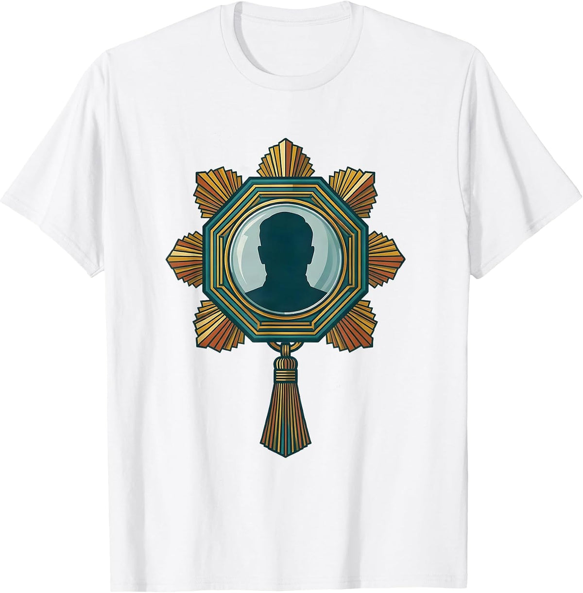 Men's Roaring 1920s Medallion Badge Art Deco Party T-Shirt - White