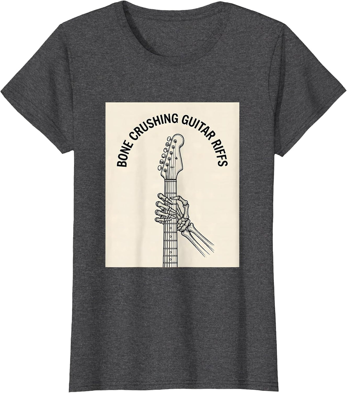 Women's Skeleton Rock Band Bone Crushing Guitar Riffs T-Shirt - Dark Heather Grey