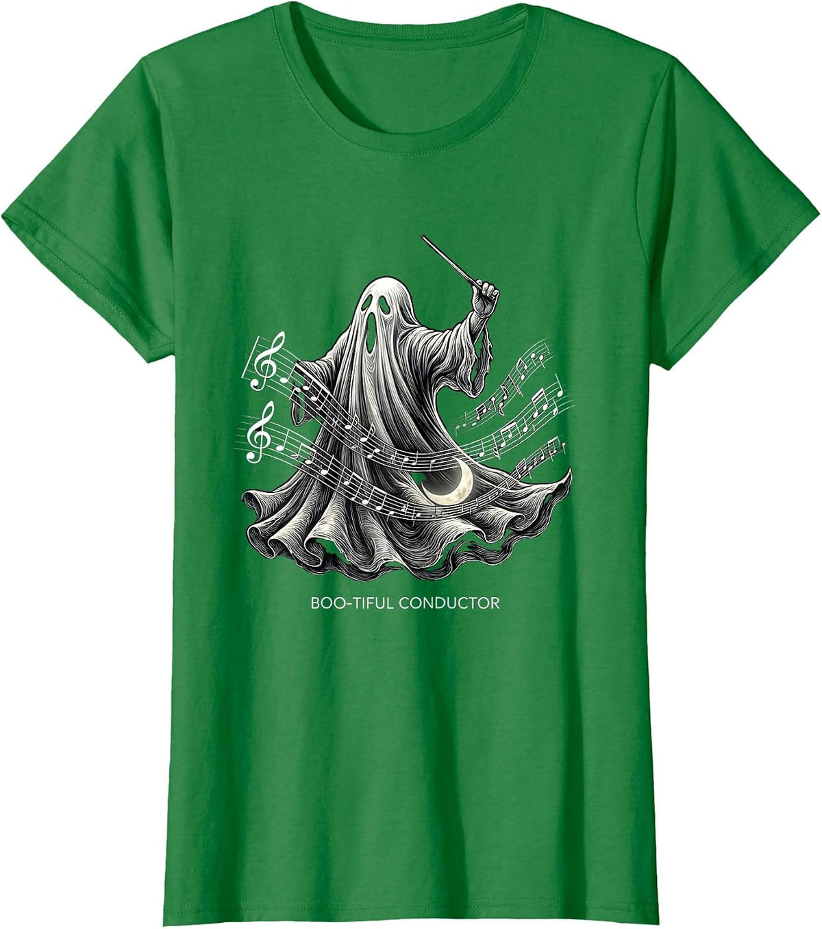 Boo-tiful Conductor Ghost Musician Halloween Music Teacher T-Shirt - Kelly Green