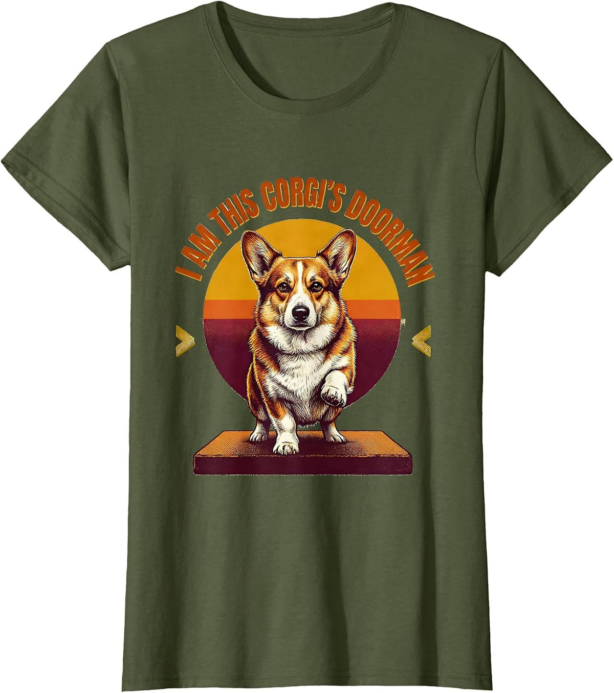 Women's I Am This Corgi's Doorman Funny Corgi Owner Breed Humor T-Shirt - Olive Green