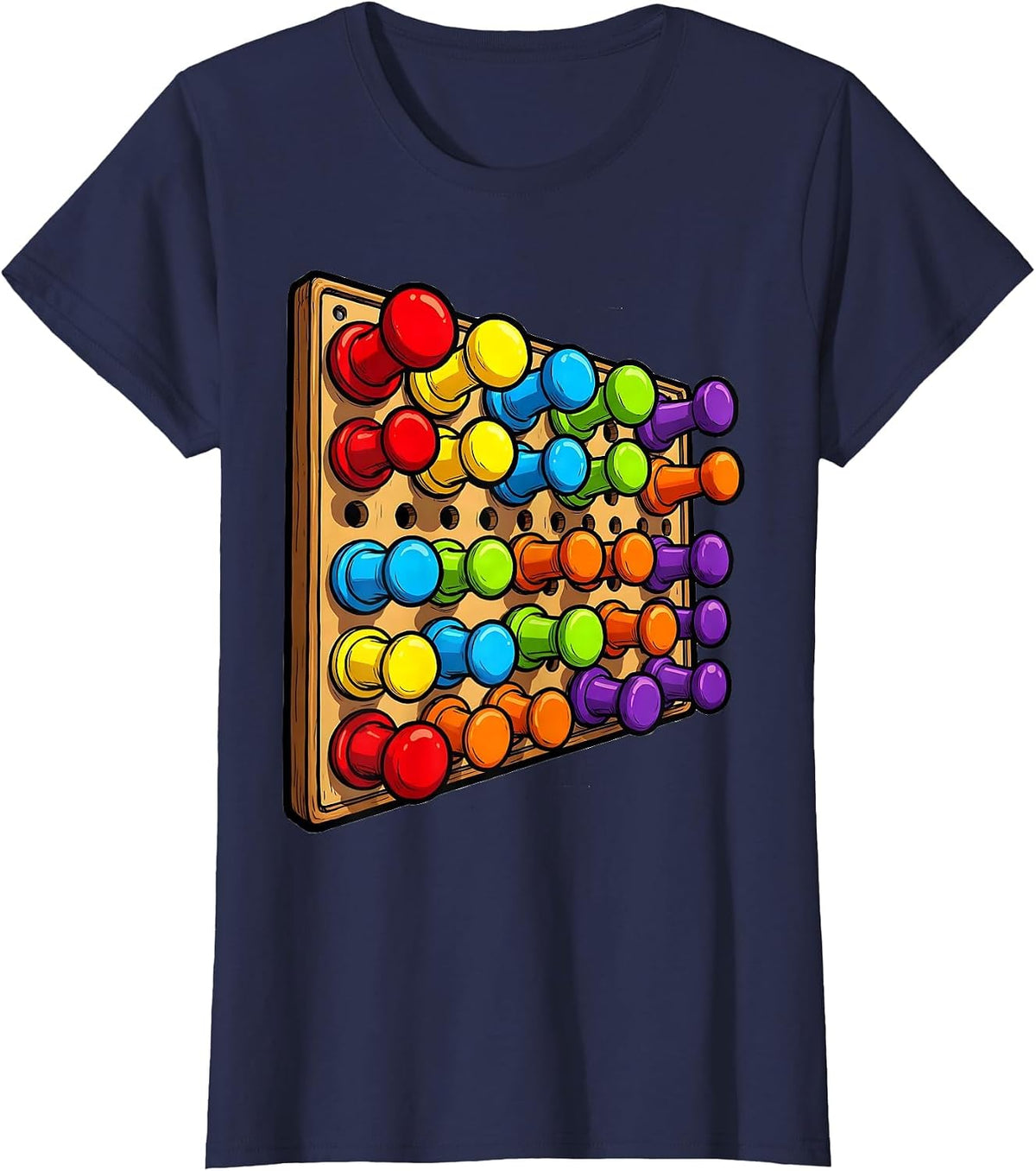 Women's Occupational Therapy Peg Board Colorful Pegs Design T-Shirt - Navy Blue