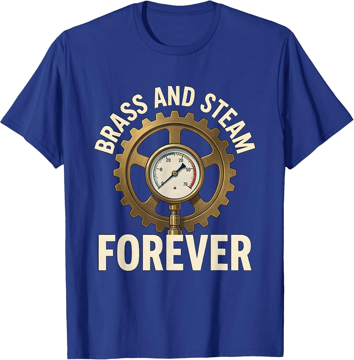 Brass and Steam Forever Steampunk Design T-Shirt - Royal Blue