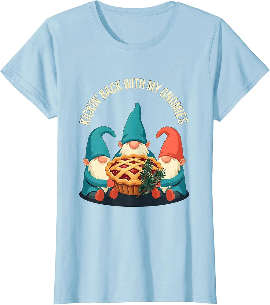 Women's Kickin Back With My Gnomies Funny Gnome Friend Christmas T-Shirt - Baby Blue