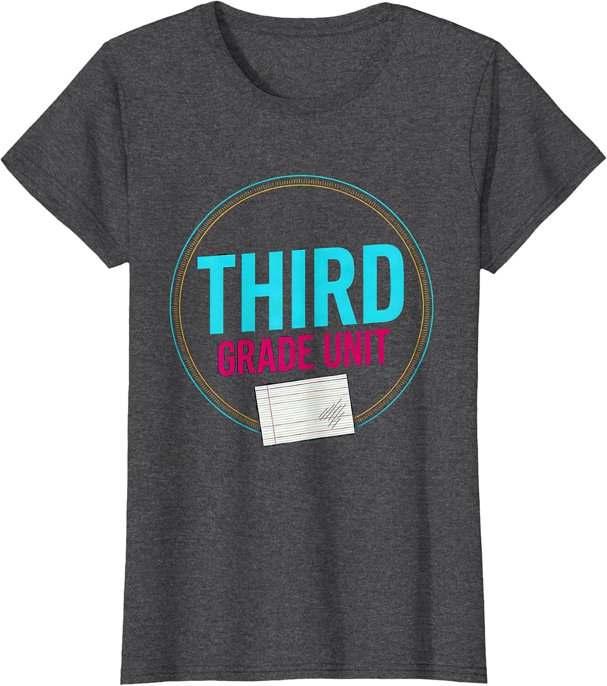 Women's Third Grade Unit Colorful Teacher Grade Level Humor T-Shirt - Dark Heather Grey