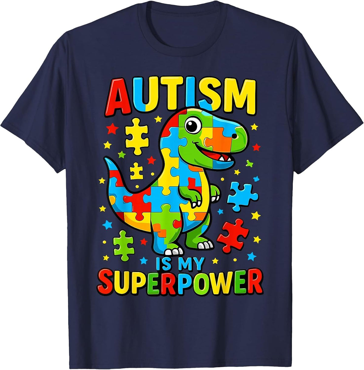 Autism is My Superpower Autism Awareness T-Rex Dino T-Shirt - Navy Blue