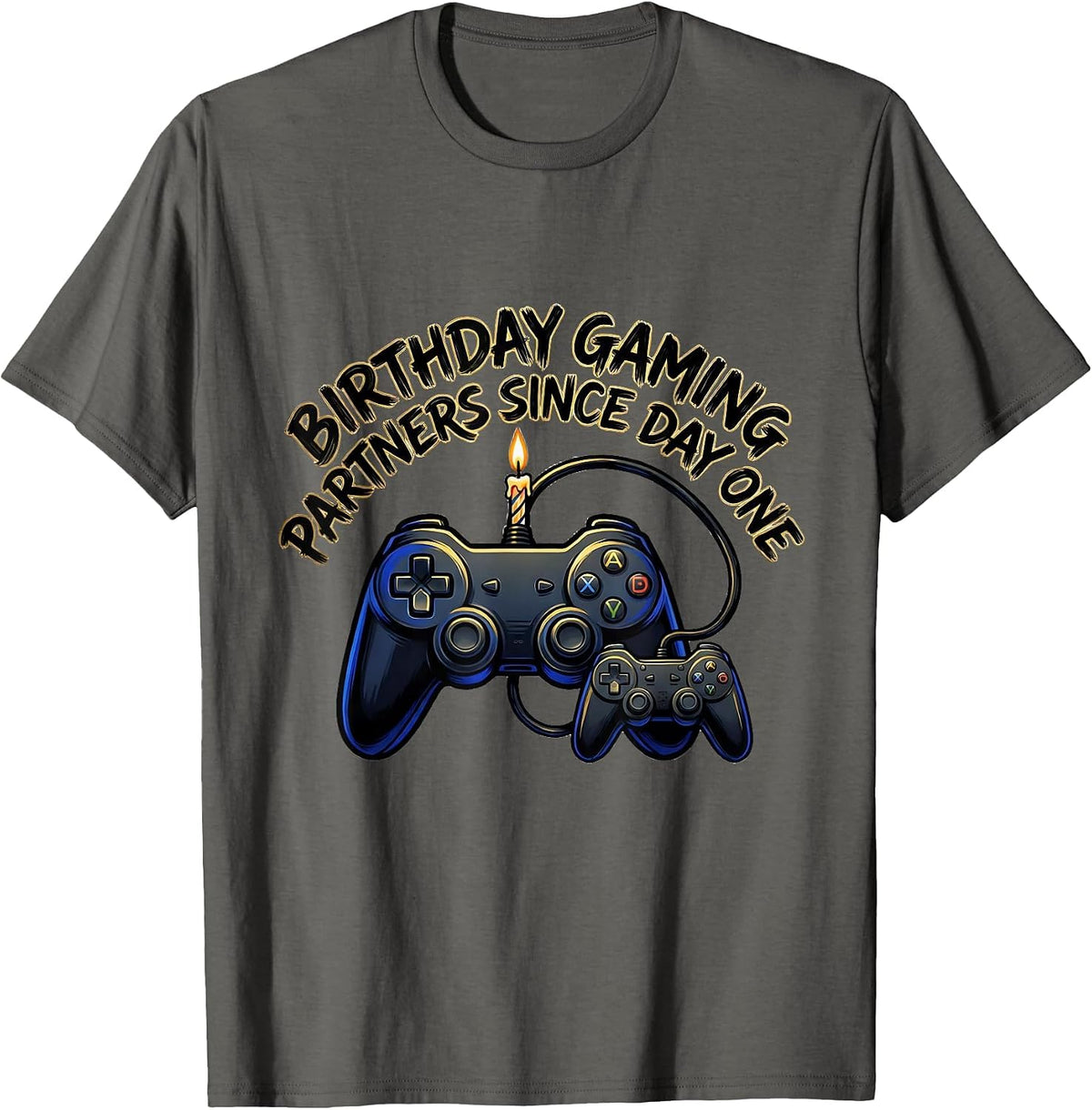 Birthday Gaming Partners Since Day One Funny Gamer Dad T-Shirt - Asphalt Grey