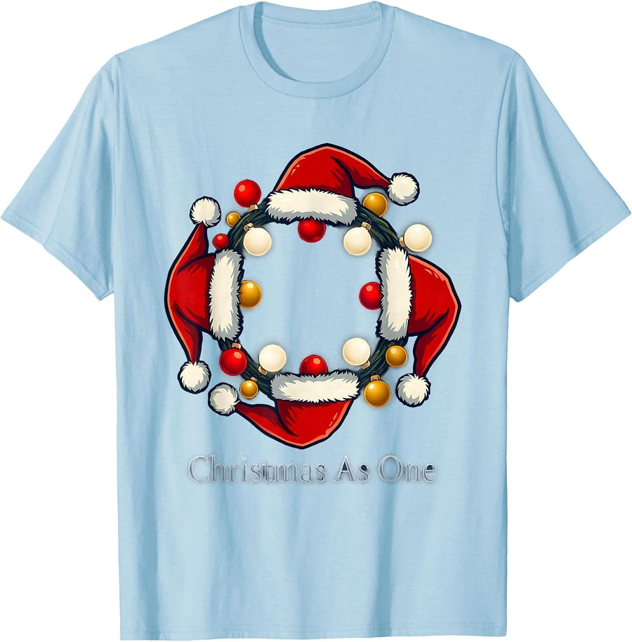 Men's Christmas As One Family Matching Santa Hat Holiday Pajama T-Shirt - Baby Blue