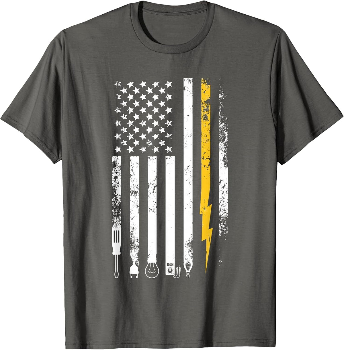 Electrician US Flag Electricians Tools T-Shirt - Asphalt Grey