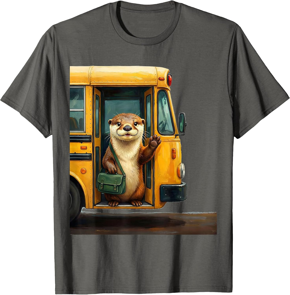 Storybook Otter Teacher Back to School Gift T-Shirt - Asphalt Grey