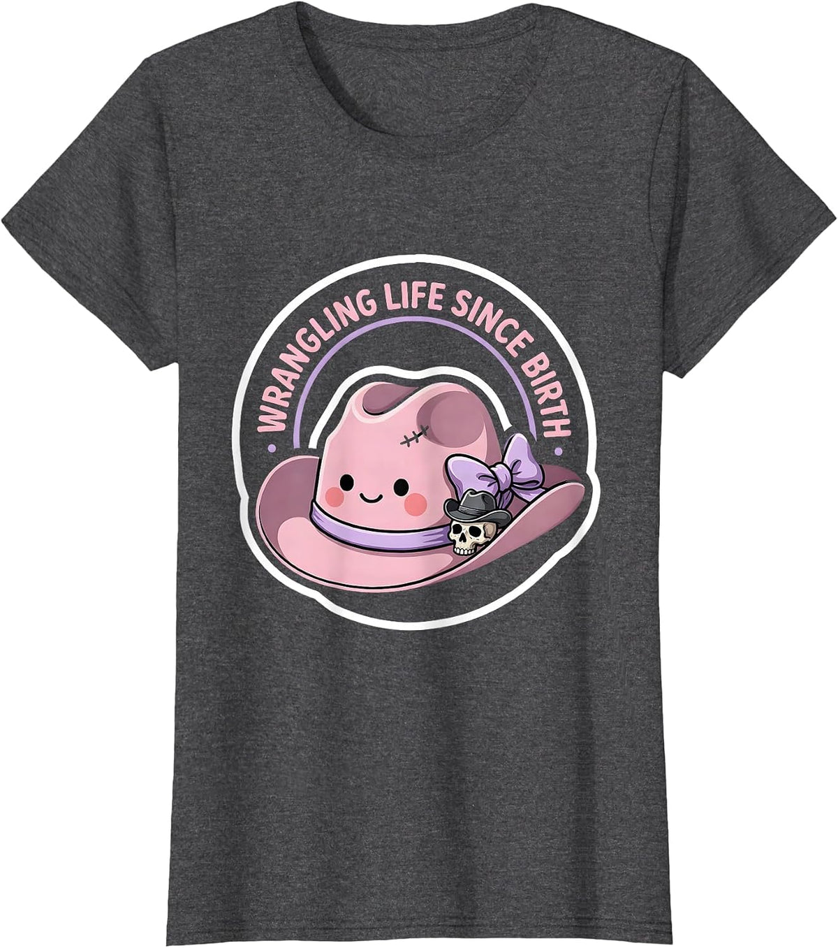 Women's White Cowgirl Wrangling Life Since Birth Design T-Shirt - Dark Heather Grey