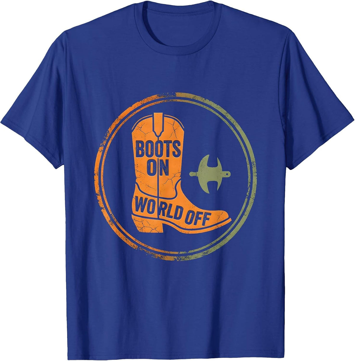 Boots On World Off Cowboy Western Design T-Shirt - Royal Blue
