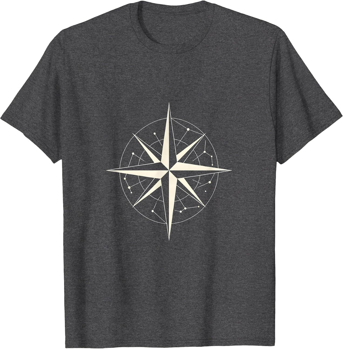 Compass Rose Star Chart Navigation Graphic T-Shirt - Dark Heather Grey