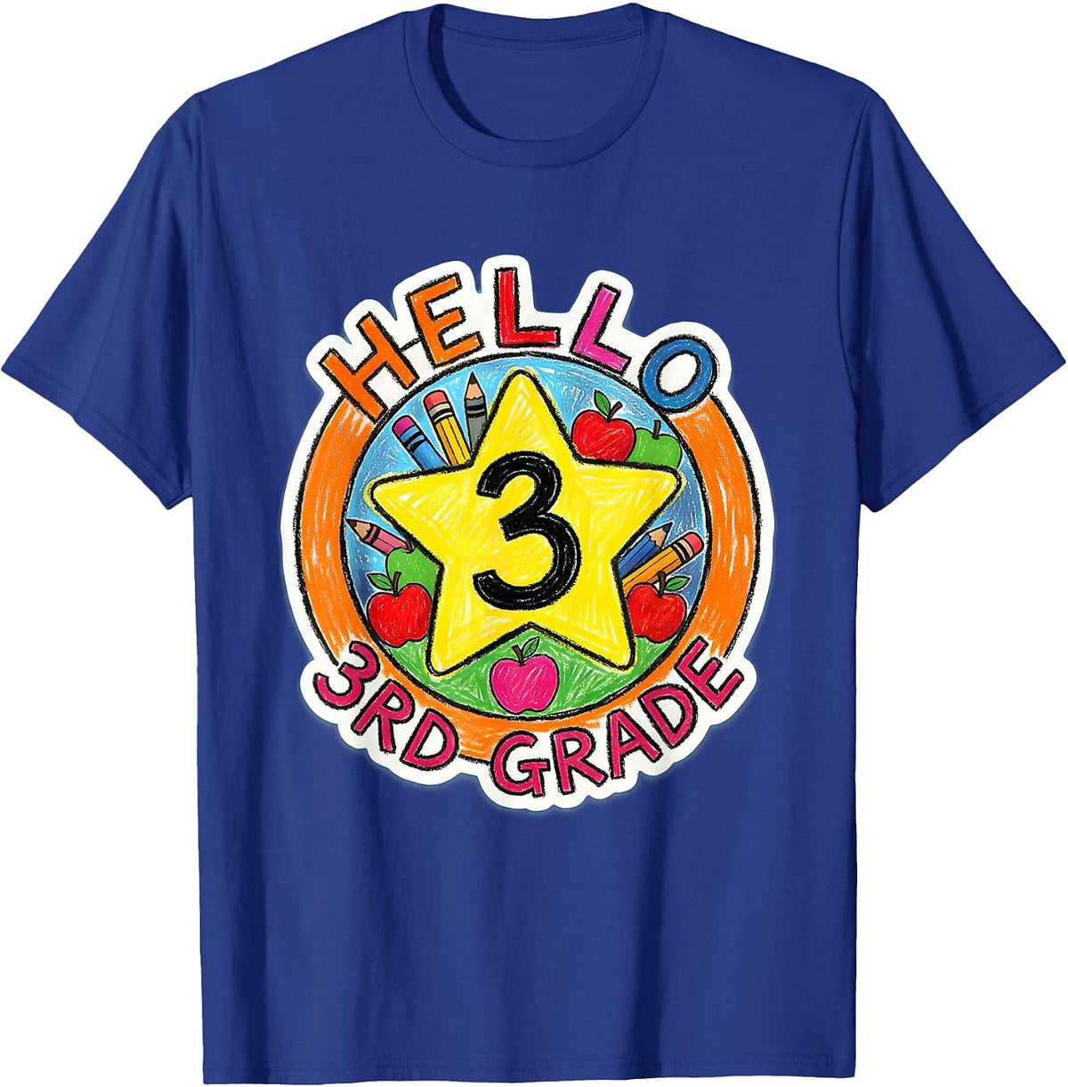 Hello 3rd Grade Cute Kids Back To School Teacher T-Shirt - Royal Blue