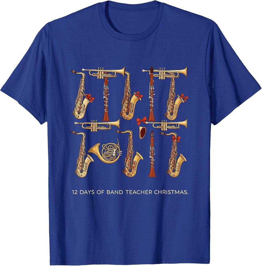 12 Days of Band Teacher Christmas Funny Music Teacher T-Shirt - Royal Blue