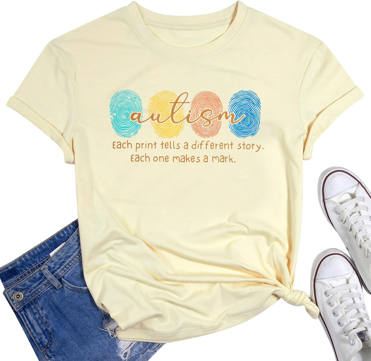 Autism Awareness Shirt Women Autism Acceptance Shirts Mental Health tee Casual Inspirational Short Sleeve Tops - Apricot
