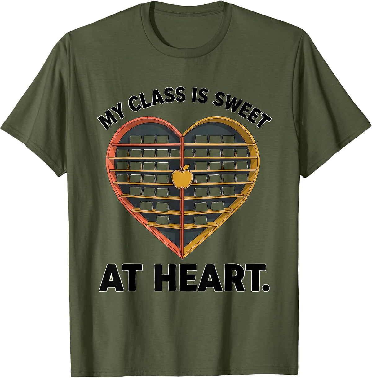 My Class Is Sweet At Heart Midcentury Modern Teacher T-Shirt - Olive Green
