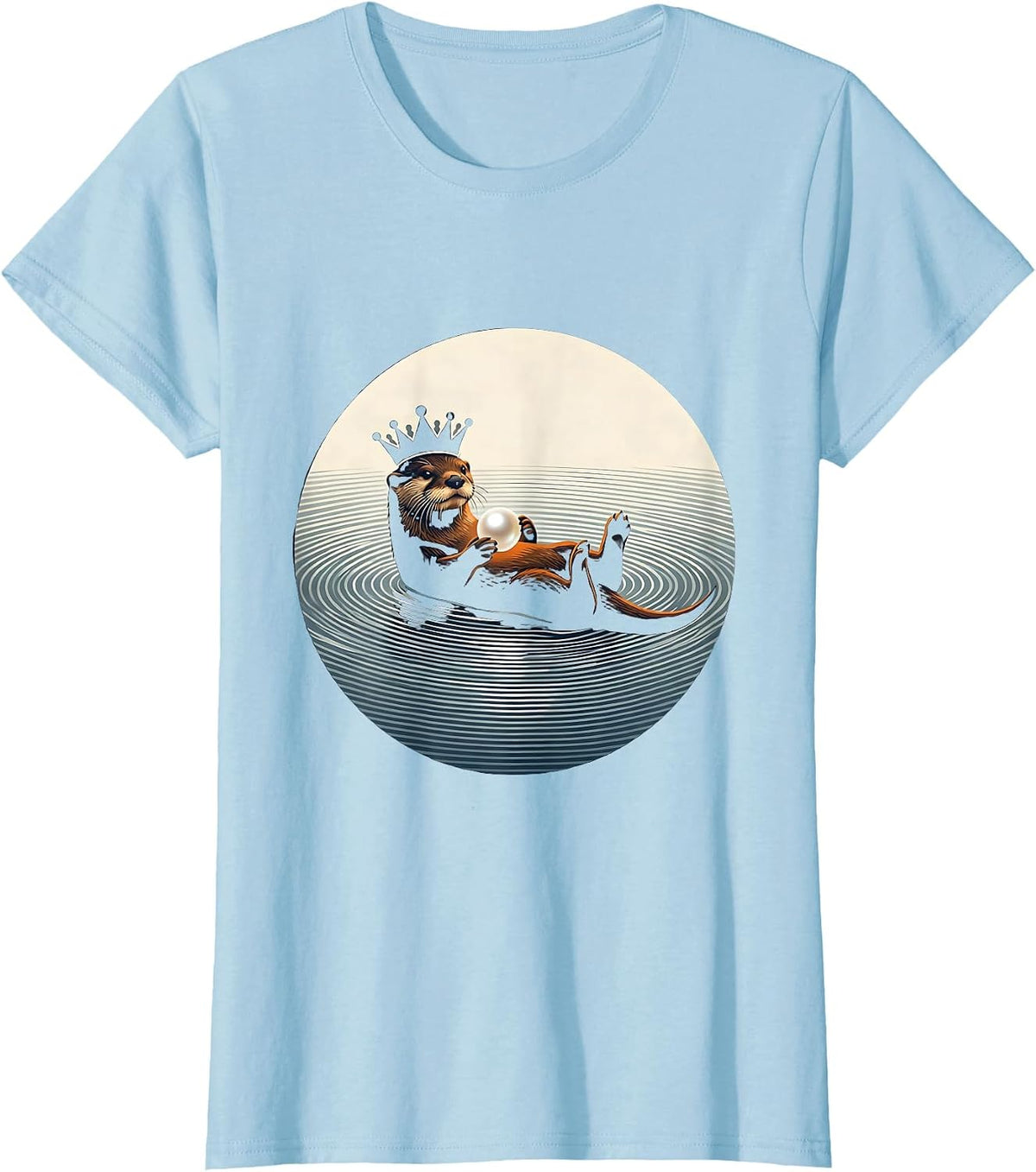 Women's Royal Otter Wearing Crown Holding Pearl T-Shirt - Baby Blue
