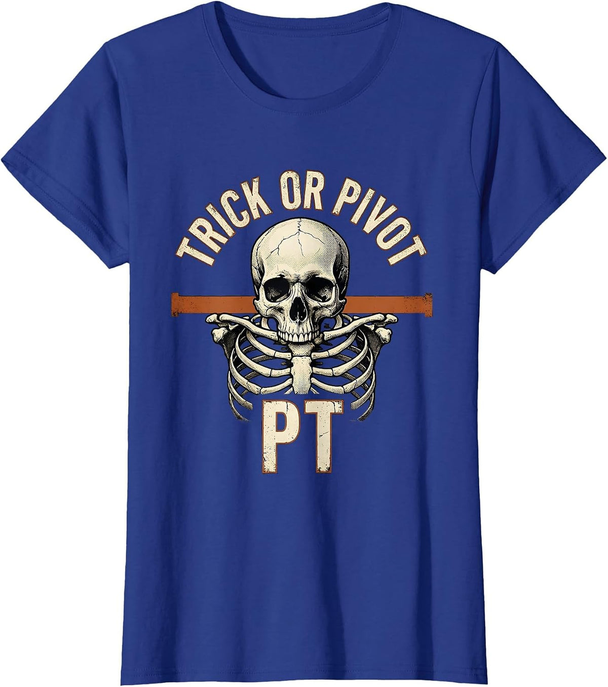 Women's Trick Or Pivot PT Distressed Physical Therapy Halloween T-Shirt - Royal Blue
